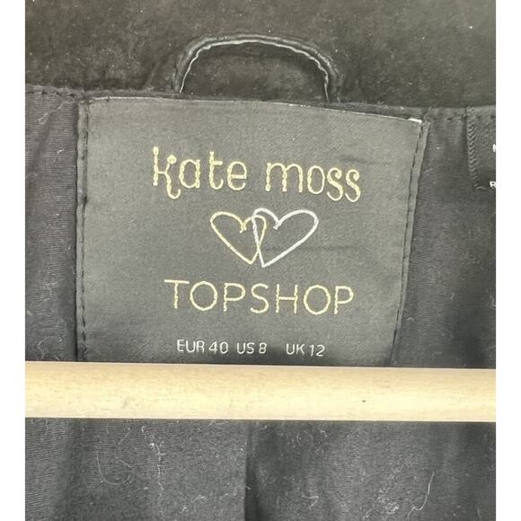 Kate Moss Topshop Black Suede Leather Trench Jacket Size 8 - Picture 3 of 7